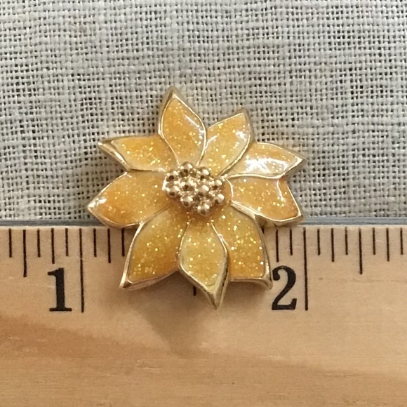 Vintage Avon Poinsettia Earrings Gold Tone Glitter Enameled Pierced Signed - Picture 8 of 11